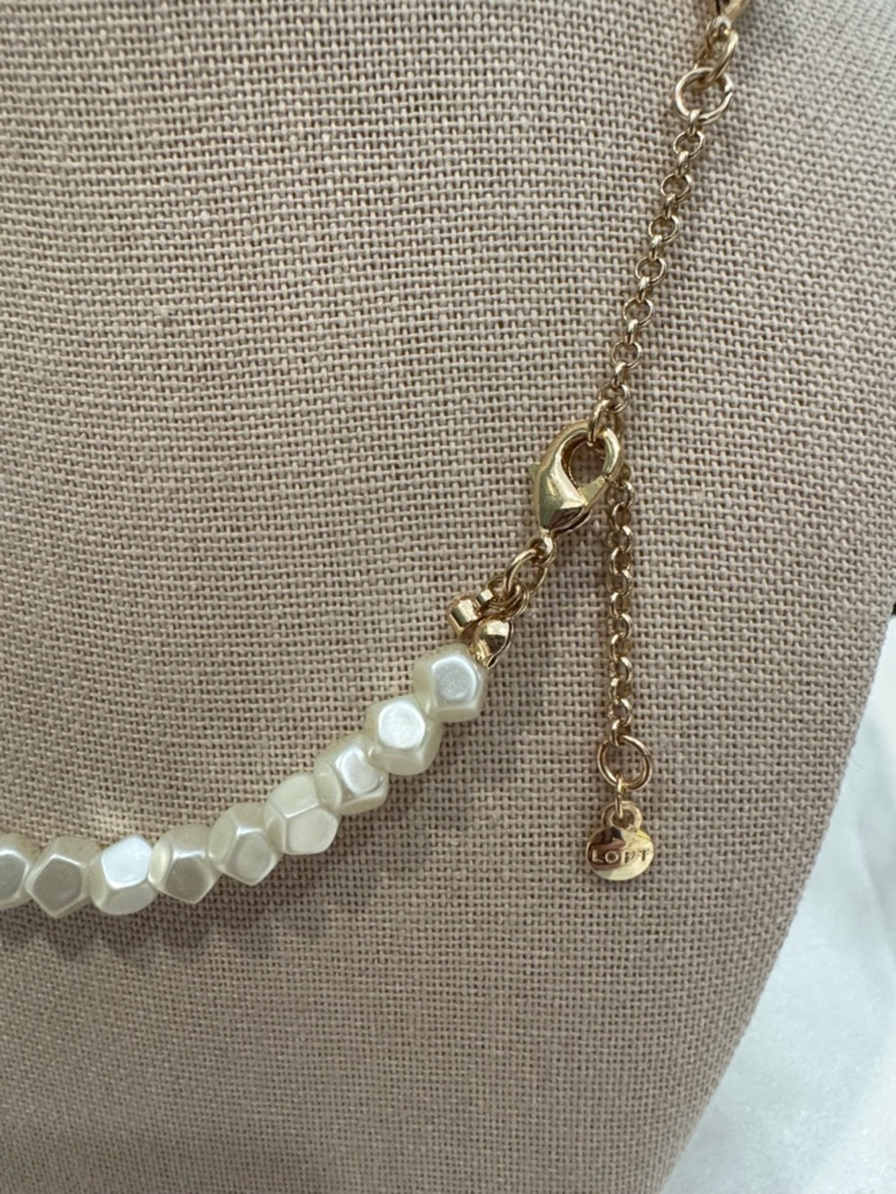 LOFT Cream Pearl Bead Necklace with Teardrop Pendant - Picture 5 of 6